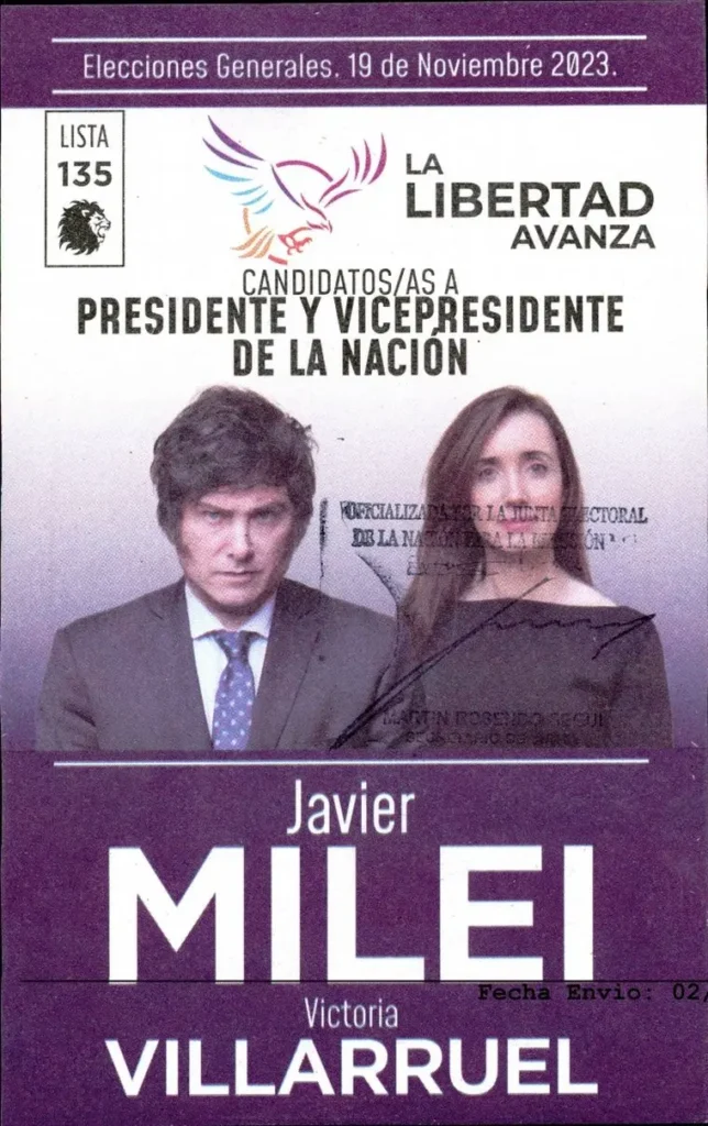 La boleta de Javier Milei y La Libertad Avanza en el balotaje 2023