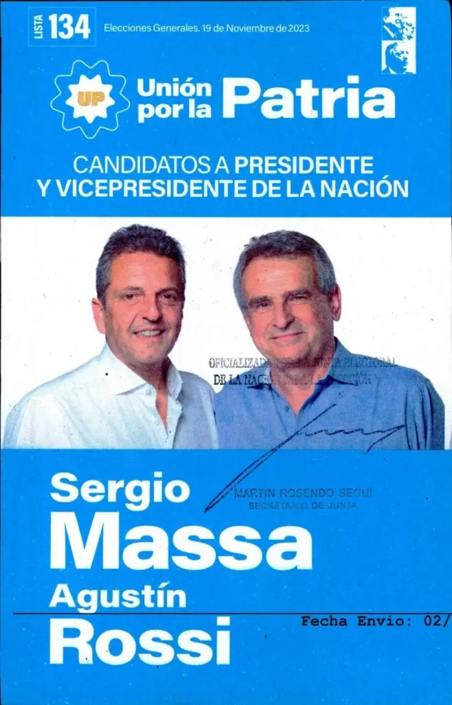 La boleta de Sergio Massa y Unión por la Patria para el balotaje 2023
